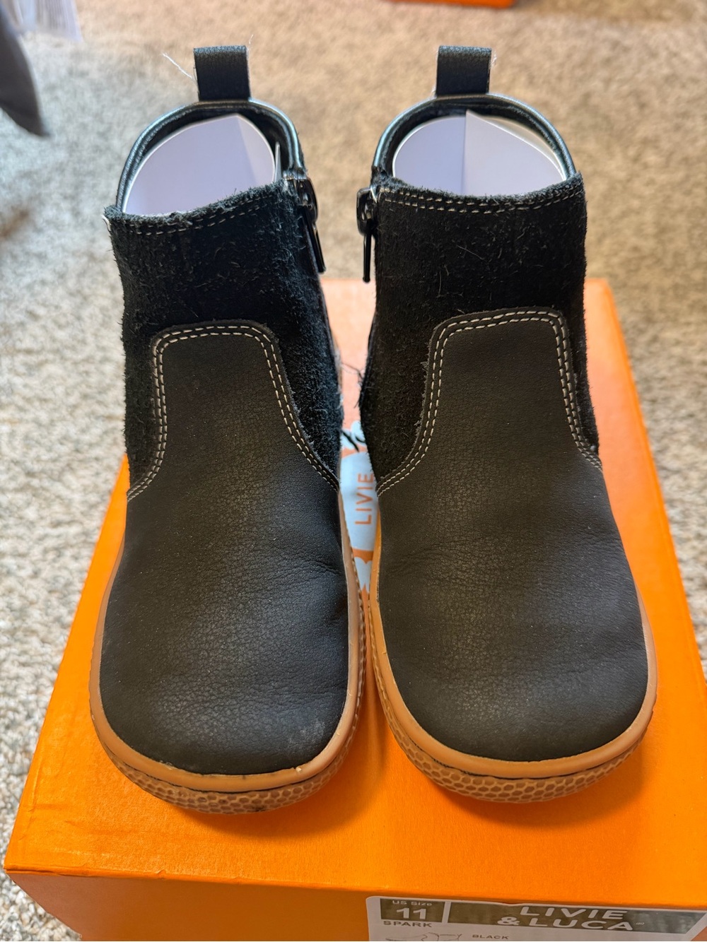 Livie & Luca Black Kids Ankle Boots with Brown Sole